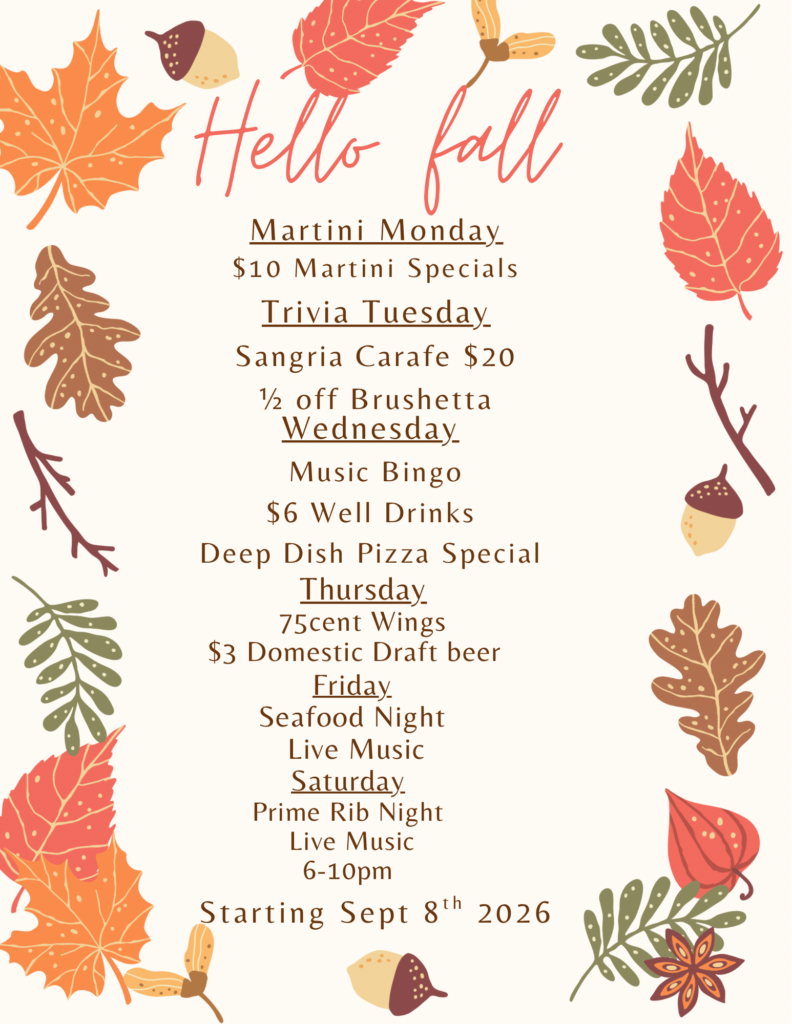 Hello Fall 2026 drink menu and dinner specials for Banner Elk Cafe.
