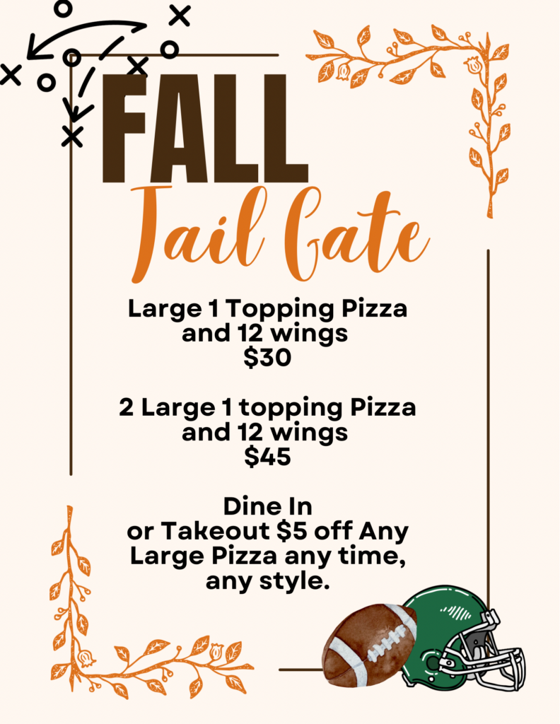 Fall special 2026 for pizza and wings.